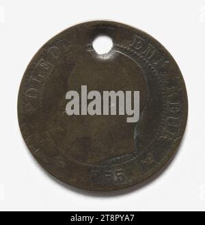 Napoléon III (1808-1873) empereur, 1855, Barré, graveur en médailles, Array, numismatique, Médaille, Paris, Dimensions - oeuvre : diamètre : 2,5 cm, poids (taille du type) : 4,5 g. Banque D'Images