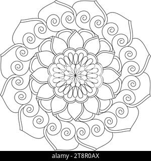 Page de livre de coloriage Cosmic Harmony mandala pour l'intérieur du livre KDP. Pétales paisibles, capacité de se détendre, expériences cérébrales, havre harmonieux, Port paisible Illustration de Vecteur