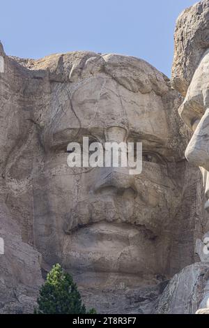 Gros plan de Theodore Roosevelt sur le mont Rushmore, situé près de Keystone, Dakota du Sud Banque D'Images