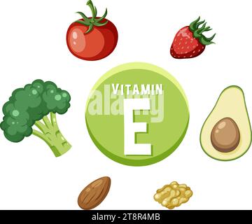 Apprenez-en plus sur les aliments riches en vitamine E dans une illustration amusante de dessin animé Illustration de Vecteur