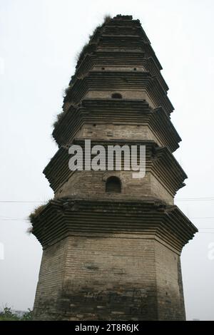 Pagode de la dynastie des Song du Nord : Fengtai ou Phoenix Tower, pagode de la dynastie des Song du Nord contenant prétendument les tombes de deux impératrices. Temple détruit par les seigneurs de la guerre dans les années 1920 et enterré par les Japonais pendant la guerre. Ville de Xinzheng, province du Henan, Chine Banque D'Images