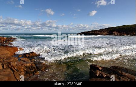 Parc national de Tomaree. NSW, Tomaree est un parc national de Nouvelle-Galles du Sud, en Australie, situé entre 145 et 155 km (90 et 96 mi) au nord-est de Sydney dans la zone du gouvernement local de Port Stephens. Il est situé sur les rives de la mer de Tasman, s'étendant au nord de Fishermans Bay à Shoal Bay en passant par Boat Harbour, 1,5 kilomètre, Nelson Bay et Fingal Bay Banque D'Images