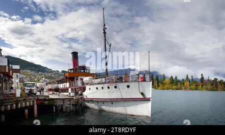 TSS Earnslaw. Queenstown. NZ, le TSS Earnslaw est un bateau à vapeur à double vis vintage édouardien de 1912 qui sillonne les eaux du lac Wakatipu en Nouvelle-Zélande Banque D'Images