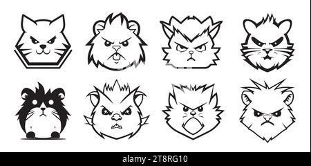 Angry hamster collection Vector Illustration isolé sur fond blanc. Personnage de dessin animé de mascotte de hamster. Concept d'icône d'animal style de dessin animé adapté à la page de destination Web, bannière, Flyer, autocollant, carte Illustration de Vecteur