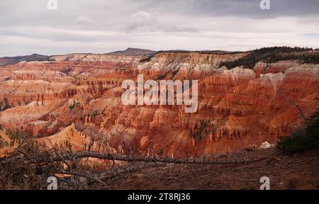 Le parc national de Bryce Canyon, une vaste réserve dans le sud de l'Utah, est connu pour ses hoodoos de couleur cramoisi, qui sont des formations rocheuses en forme de flèche. La route principale du parc passe devant le vaste amphithéâtre Bryce, une dépression remplie de hoodoo située sous le sentier de randonnée Rim Trail. Il offre des vues sur Sunrise point, Sunset point, inspiration point et Bryce point. Les heures de visionnement sont autour du lever et du coucher du soleil Banque D'Images