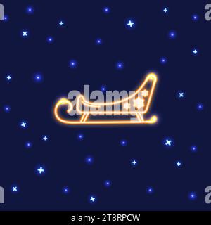 Icône de traîneau Père Noël néon dans le style de la ligne. Symbole brillant lumineux sur fond sombre. Illustration de Vecteur