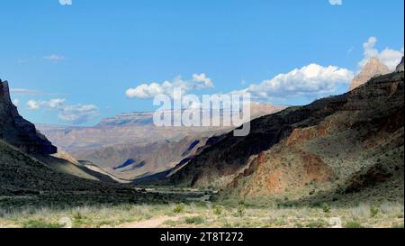 En bas dans le Grand Canyon, le Grand Canyon, est un canyon aux flancs escarpés creusé par le fleuve Colorado aux États-Unis dans l'état de l'Arizona. Il est contenu et géré par le parc national du Grand Canyon, la nation tribale Hualapai et la tribu Havasupai Banque D'Images