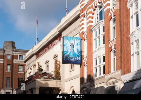 Gros plan d'une publicité gelée sur l'extérieur du Theatre Royal, Drury Lane, Londres, Angleterre, Royaume-Uni Banque D'Images