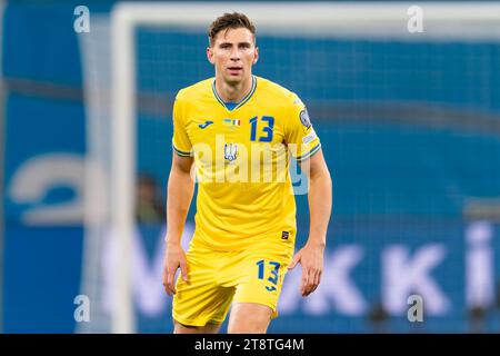 LEVERKUSEN, ALLEMAGNE - 20 NOVEMBRE : Illia Zabarnyi, de l'Ukraine, se penche sur le match des qualifications européennes Groupe C - UEFA EURO 2024 entre l'Ukraine et l'Italie à BayArena le 20 novembre 2023 à Leverkusen, Allemagne. (Photo de Joris Verwijst/BSR Agency) Banque D'Images