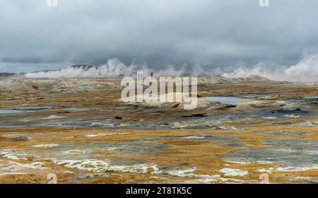 Zone géothermique de Hverir, Islande. Hverir est une zone géothermique au pied de Namafjall, non loin du lac Myvatn Banque D'Images