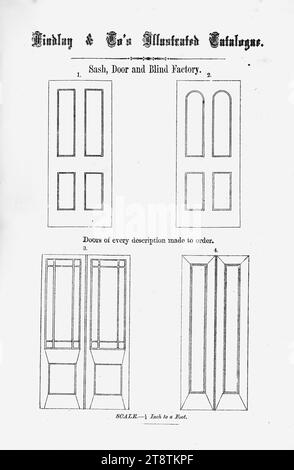 Findlay & Co. : Catalogue illustré de Findlay and Co. Usine de châssis, de porte et de store. Portes de toute description faites sur commande. Échelle 1/2 pouce à un pied. 1874, montre des conceptions pour quatre portes Banque D'Images