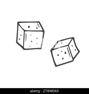 Cubes de sucre dessinés à la main. Isolé sur des blocs de fond blanc de sucre de sel de glace ou de fromage. Éléments pour conceptions Web illustration vectorielle. Illustration de Vecteur