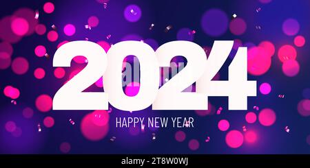 Bonne année 2024. Affiche ou bannière festive de vacances avec bokeh. Illustration vectorielle Illustration de Vecteur
