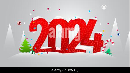 Bonne année 2024. Affiche ou bannière festive. Illustration vectorielle Illustration de Vecteur