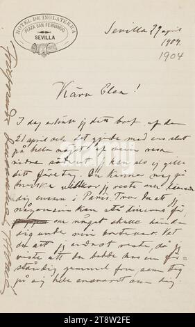Lettres envoyées, Hugo Simberg à sa sœur Elsa Simberg 29.4,1904, Séville Banque D'Images
