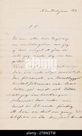 Lettres envoyées, Hugo Simberg à sa sœur Blenda Simberg 13.6,1891, Niemenlautta Banque D'Images