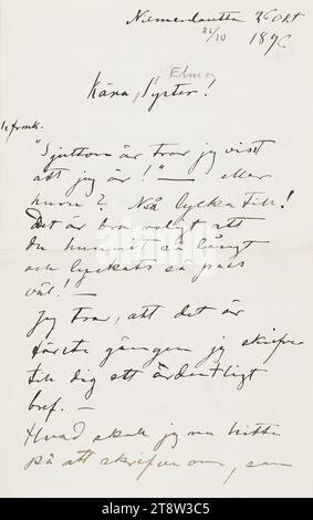 Envoyé des lettres, Hugo Simberg à sa sœur Elma Simberg 26.10.1896, Niemenlautta Banque D'Images