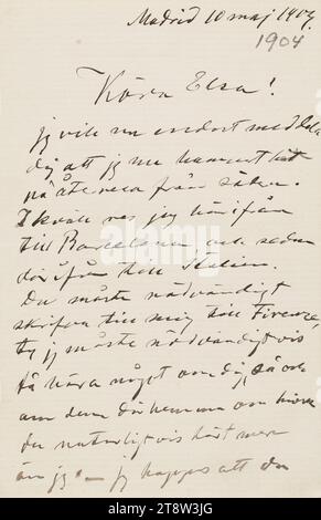 Lettres envoyées, Hugo Simberg à sa sœur Elsa Simberg 10.5,1904, Madrid Banque D'Images