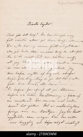 Lettres envoyées, Hugo Simberg à sa sœur Blenda Simberg 9,3.1895, Helsinki Banque D'Images