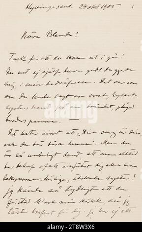 Lettres envoyées, Hugo Simberg à sa sœur Blenda Simberg 24.10.1905, Hyvinkää Banque D'Images
