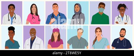 Avatars vectoriels de médecins travailleurs médicaux infirmiers Illustration de Vecteur