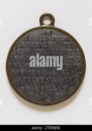 À la gloire de la nation française', 1789, Palloy, Pierre-François, Array, numismatique, Médaille, diamètre : 3,6 cm, poids (dimension du type) : 16,6 g. Banque D'Images