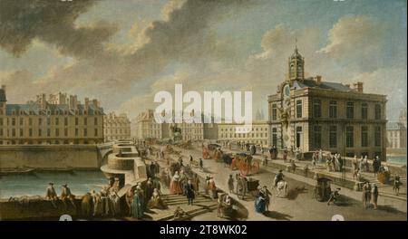 Le Pont-neuf et la pompe de la Samaritaine, vus du quai de la Mégisserie, Raguenet, Nicolas Jean-Baptiste, peintre, en 1777, 18e siècle, peinture, hauteur : 46 cm, largeur : 83,2 cm Banque D'Images