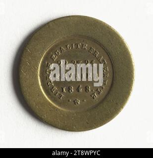 Révolution de 1848, 22 au 24 février 1848, Anonyme, graveur en médailles, Array, numismatique, Médaille, laiton, Dimensions - travail : diamètre : 2,4 cm, poids (dimension type) : 4,23 g. Banque D'Images