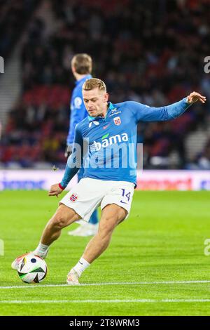 JULIAN RYERSON, joueur de football professionnel, jouant pour l'équipe nationale norvégienne, photographié lors d'une séance d'entraînement avant match. Banque D'Images