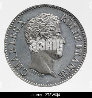 Procès Uniface pour la pièce de 40 francs de Charles X, 1824-1825, Brenet, Nicolas, graveur en médailles, tableau, Numismatique, monnaie, Dimensions - travail : diamètre : 2,3 cm, poids (dimension type) : 6,89 g. Banque D'Images