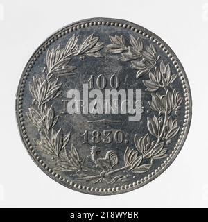 Essai pour la pièce de 100 francs de Louis-Philippe, 1830, Caunois, François-Augustin, graveur en médailles, tableau, Numismatique, monnaie, Dimensions - travail : diamètre : 3,1 cm, poids (dimension type) : 16,56 g. Banque D'Images