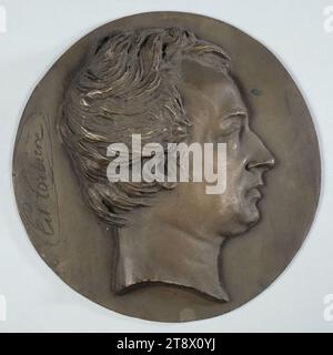 Portrait d'Edouard Corbière (1793-1875), marin et écrivain, David d'Angers, Pierre-Jean, sculpteur, en 1835, 19e siècle, Sculpture, Médaillon (sculpture), Dimensions - oeuvre : diamètre : 16,7 cm Banque D'Images