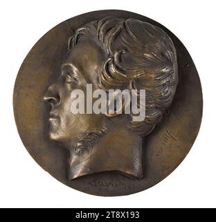 Portrait de Jean-Jacques-Antoine Ampère (1800-1864), litterateur, David d'Angers, Pierre-Jean, sculpteur, en 1836, 19e siècle, Sculpture, Médaillon (sculpture), Dimensions - oeuvre : diamètre : 17,5 cm Banque D'Images