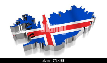 Islande - frontières et drapeau du pays - illustration tridimensionnelle Banque D'Images