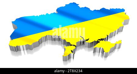 Ukraine - frontières et drapeau du pays - illustration tridimensionnelle Banque D'Images