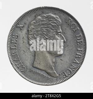 Essai pour la pièce de 40 francs de Charles X, 1824-1825, Desboeufs, Antoine, graveur en médailles, tableau, Numismatique, monnaie, Dimensions - travail : diamètre : 2,4 cm, poids (dimension type) : 6,21 g. Banque D'Images