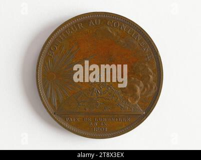 Paix de Lunéville, 20 Pluviose an IX (9 février 1801), Droz, Jean-Pierre, graveur en médailles, tableau, Numismatique, Médaille, Dimensions - oeuvre : diamètre : 5,5 cm, poids (dimension du type) : 58,91 g. Banque D'Images