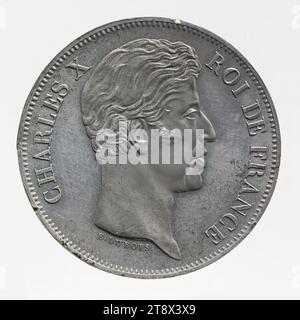 Procès Uniface pour la pièce de 40 francs de Charles X, 1824-1825, Dubois (peintre), graveur en médailles, Array, numismatique, monnaie, Dimensions - travail : diamètre : 2,3 cm, poids (dimension type) : 6,44 g. Banque D'Images
