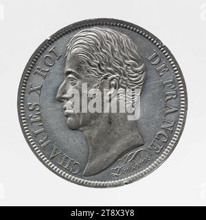 Procès Uniface pour la pièce de 40 francs de Charles X, 1824-1825, Dubour, L., graveur en médailles, tableau, Numismatique, monnaie, Dimensions - travail : diamètre : 2,3 cm, poids (dimension type) : 6,31 g. Banque D'Images