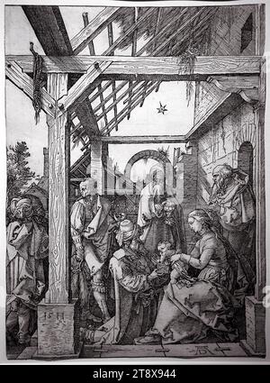 L'adoration du magi. Albrecht durer (1471-1528) extrait du livre la vie de la Vierge. Le magi portant des cadeaux. Gravure sur bois, gravure C 1511. Banque D'Images