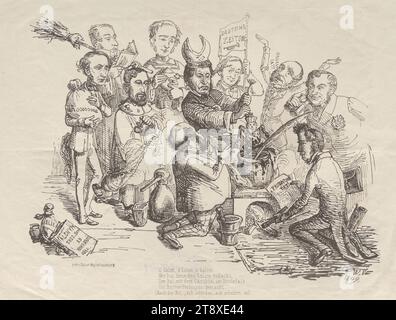 O Golim (...)' (Caricature sur la 'création' d'un empereur allemand par les membres de l'Assemblée nationale à Francfort 1849, au centre Friedrich Christoph Dahlmann), Wilhelm Völker (1812-1873), lithographe, Eduard Gustav May (1818-1907), éditeur, 1849, papier, plume et lithographie à l'encre, hauteur 26, 8 cm, largeur 34, 3 cm, caricature, satire, révolutions de 1848, 1849, politique, membre du Parlement, collection de Vienne Banque D'Images