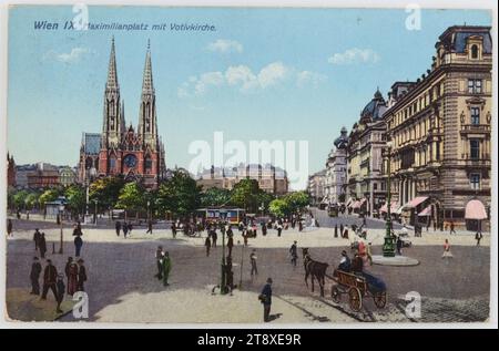 9e, Rooseveltplatz (anciennement Maximilianplatz) - avec Votivkirche, vue de Schottentor vers Währinger Straße, carte postale, inconnue, 1911, carton couché, photochrome, Info, texte, cet objet a été saisi à ses propriétaires légitimes pendant l'ère nationale socialiste et acquis par la suite par les Collections municipales (Historisches Museum der Stadt Wien, aujourd'hui Wien Museum). À la suite des recherches en matière de restitution en cours depuis 1999, cet objet a été restitué à ses successeurs légaux sur recommandation de la Commission de restitution de Vienne Banque D'Images