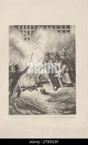 Schauerliche scène BEI der Mariahilferlinie in der Nacht vom 13. März 1848 in der Wiener-Revolut.', Joseph Albrecht, lithographe, 1848, papier, lithographie à la craie, hauteur 44, 6 cm, largeur 28, 3 cm, révolutions de 1848, 1849, Beaux-Arts, le soldat ; la vie du soldat, Fighting, Linien, Linienämter, The Vienna Collection Banque D'Images