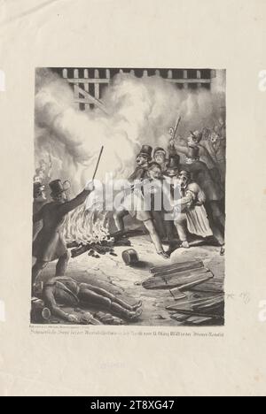 Schauerliche scène BEI der Mariahilferlinie in der Nacht vom 13. März 1848 in der Wiener-Revolut.', Joseph Albrecht, lithographe, 1848, papier, lithographie à la craie, hauteur 44, 8 cm, largeur 29, 8 cm, révolutions de 1848, 1849, Beaux-Arts, le soldat ; la vie du soldat, Fighting, Linien, Linienämter, The Vienna Collection Banque D'Images