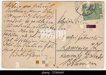 2e, Prater - Hauptallee (entrée), Inconnu, Date vers 1915, carton, impression demi-teinte, hauteur×largeur 8, 9×13, 9 cm, Prater, attractions, loisirs et loisirs, Parc, 2e arrondissement : Leopoldstadt, jardins publics, parc, roue géante, grande roue, écriture manuscrite, texte écrit (TCHÈQUE), Hauptallee, grande roue de Vienne, la collection Vienne Banque D'Images