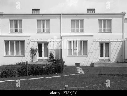 Werkbundsiedlung, maisons 31 et 32 (13e, Veitingergasse 99-101), vue jardin, Martin Gerlach jun. (1879-1944), photographe, Oskar Wlach (1881-1963), architecte, 1932, verre, négatif, hauteur 17,8 cm, largeur 23,8 cm, architecture, Red Vienne, expositions, 13e arrondissement : Hietzing, jardin, immeuble de faible hauteur, maison résidentielle, la collection Vienna Banque D'Images