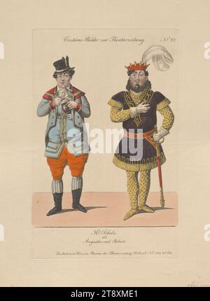 M. Scholz comme Augustin et Robert (photo de costume n ° 37 au journal de théâtre), Inconnu, 1836, coloré, gravure sur cuivre, taille de la feuille 28.9×21,8 cm, taille de la plaque 22.1×14,1 cm, théâtre, arts de la scène, beaux-arts, acteurs (sur scène), Wenzel Scholz, la collection de Vienne Banque D'Images