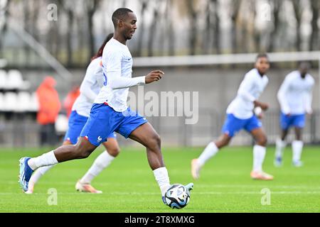 Tubize, Belgique. 21 novembre 2023. Yoan KORE (15 ans) de France photographié lors d'un match amical de football entre les équipes nationales de moins de 20 ans de Belgique et de France le mardi 21 novembre 2023 à Tubize, Belgique . Crédit : Sportpix/Alamy Live News Banque D'Images