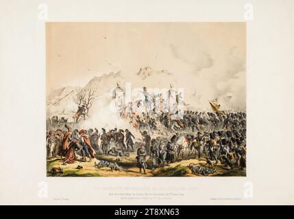 LA PRISE DE LA BARRICADE À ST. LIGNE MARXER, par le major général von Zeisberg. Chef de l'état-major général du 1e corps d'armée, et Oberlieutenant Ziullach du 5e bataillon Jäger. (Le 28 octobre 1848), B. Bachmann-Hohmann, lithographe, Johann Rauh (1803-1863), imprimeur, Leopold Theodor Neumann (1804-1876), éditeur, 1849, papier, couleur, lithographie à la craie, hauteur 46,1 cm, largeur 61,8 cm, beaux-arts, révolutions de 1848, 1849, militaires, obstacles dans les rues ; barricades, bataille, combat en général, le soldat; la vie du soldat, les lignes, les bureaux de ligne Banque D'Images