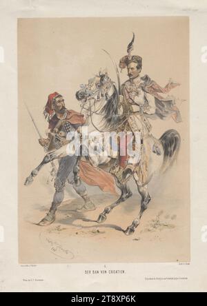 L'INTERDICTION DE LA CROATIE." (De la série 'SERESSANER UND CROATEN gezeichnet von JOS. Heicke.'), Joseph Heicke (1811-1861), lithographe, Johann Rauh (1803-1863), imprimeur, Leopold Theodor Neumann (1804-1876), éditeur, 1848, papier, coloré, lithographie à la craie, hauteur 29, 7 cm, largeur 21, 7 cm, militaire, beaux-arts, révolutions de 1848, 1849, le soldat; la vie du soldat, la collection Vienne Banque D'Images